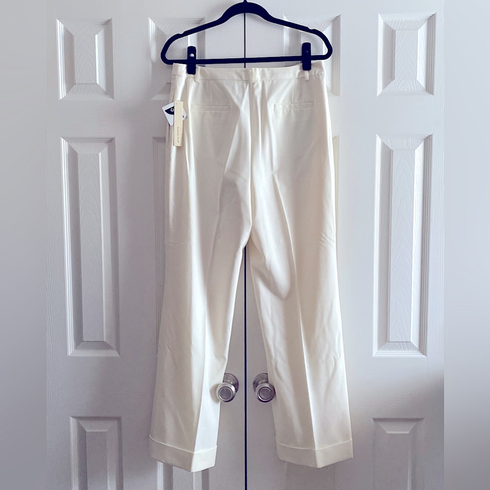 AMANDA SMITH IVORY CUFFED STRAIGHT LEG PANTS CAREER NEUTRAL MINIMALIST 12 - Picture 4 of 8